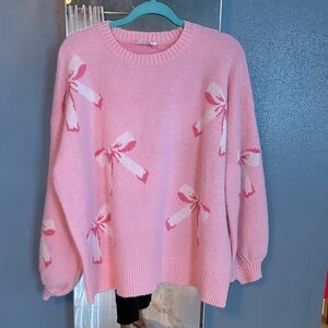 Fantastic Fawn Pink Sweater with Bow Accents